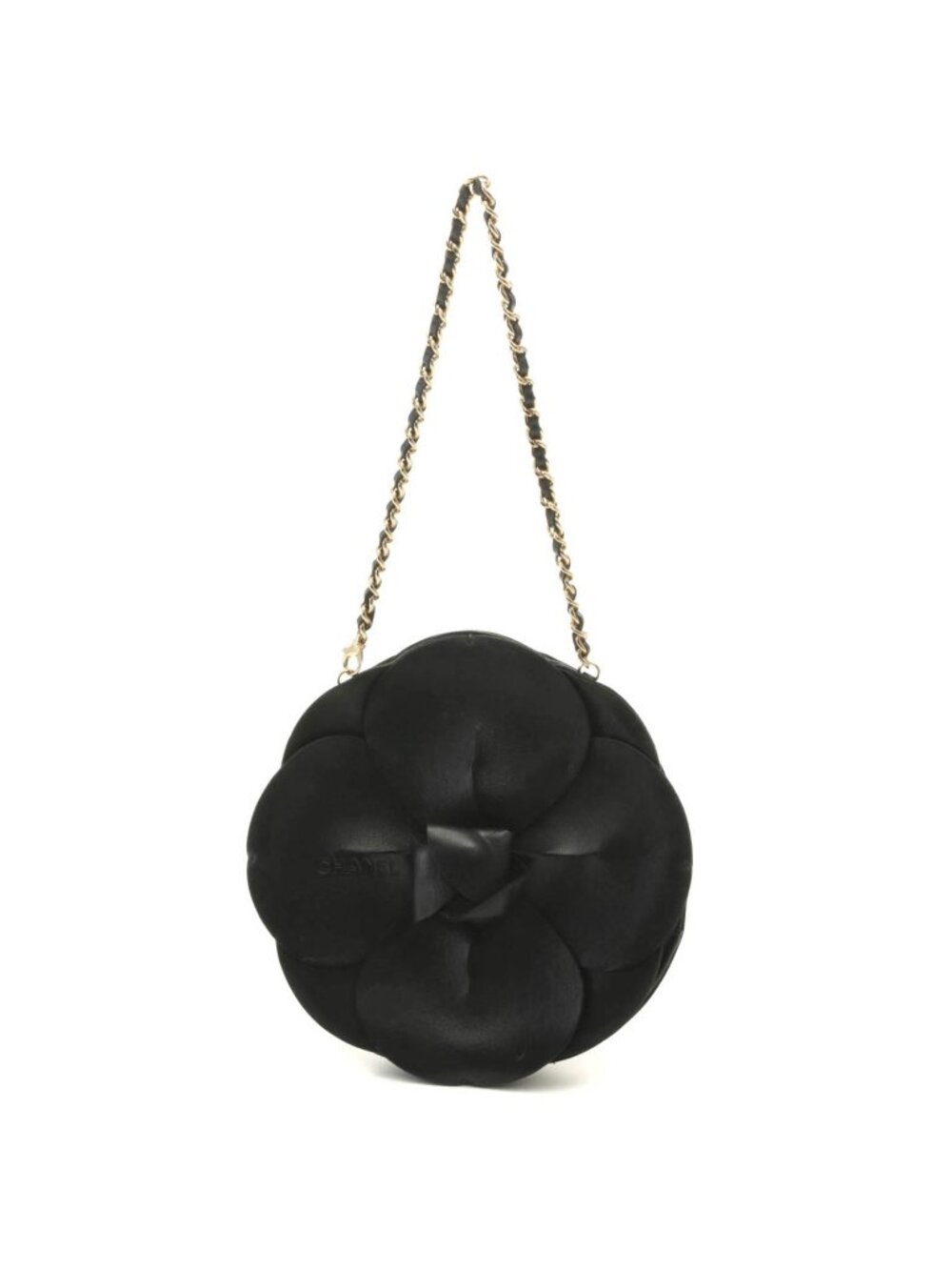 Chanel Handbag Camellia Black Gold Lambskin Satin